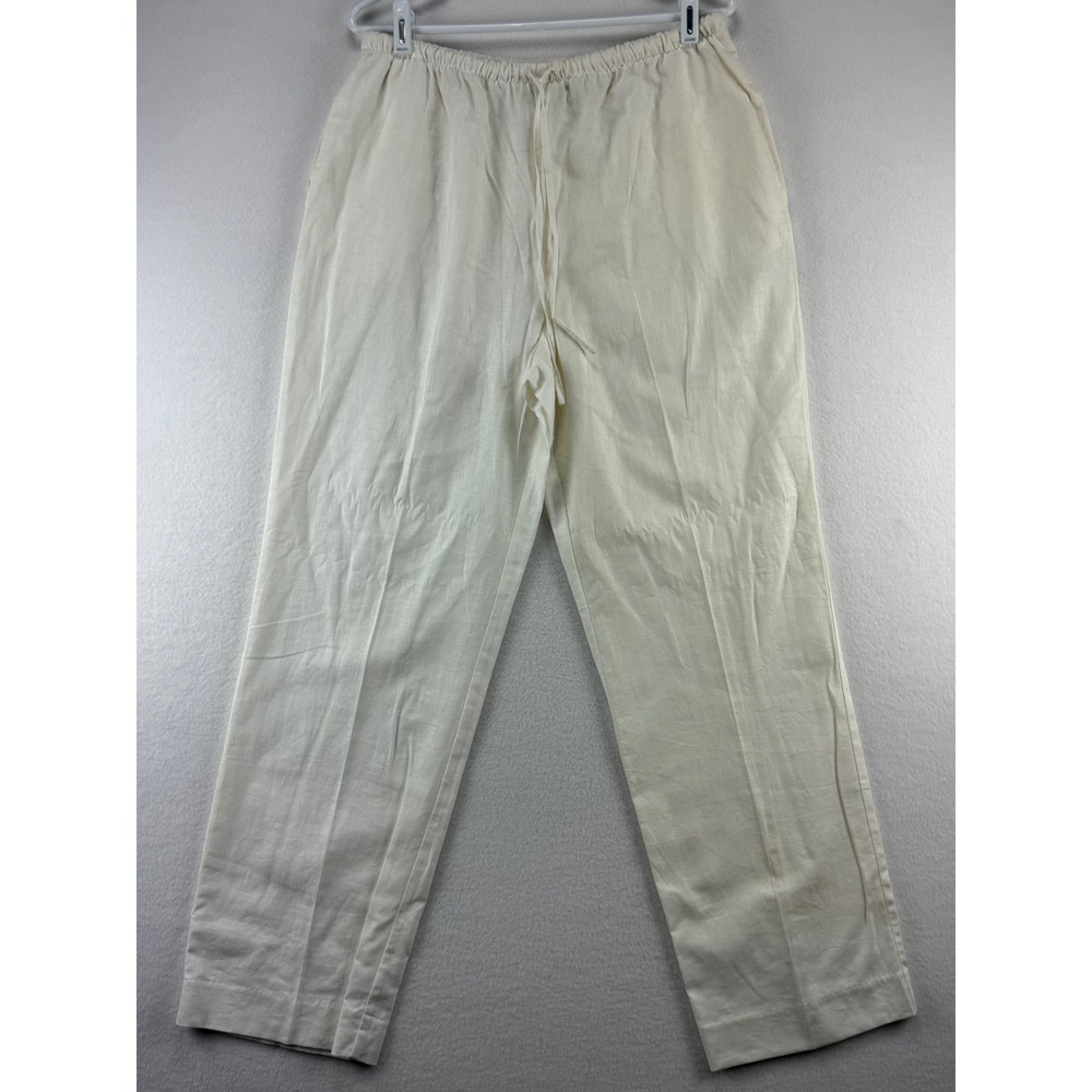 Liz Baker Linen Blend Pants Womens Large White Elastic Waist Drawstring Straight